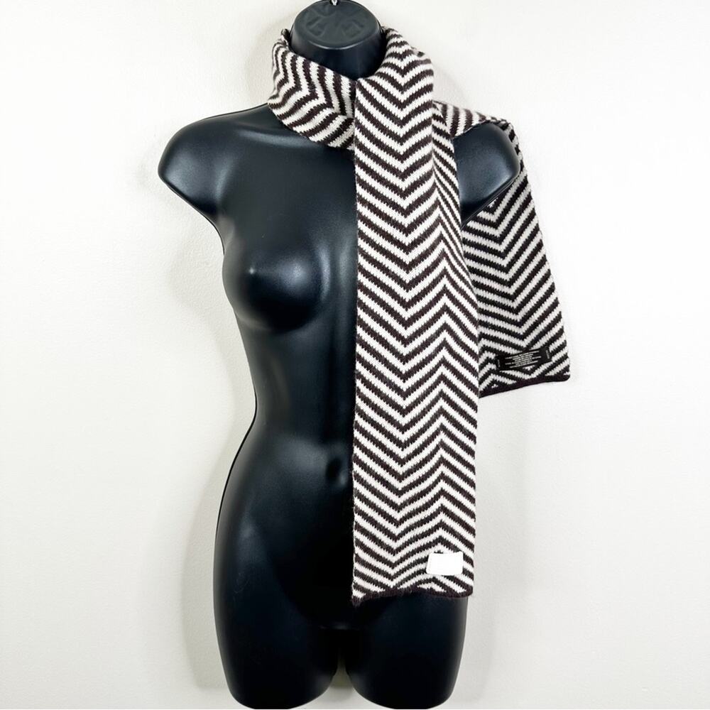 Coach Scarf Lambswool Angora Chevron Stripe Pattern Brown Cream